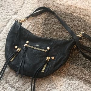 Botkier Black Gold Zipper saddle cross body bag